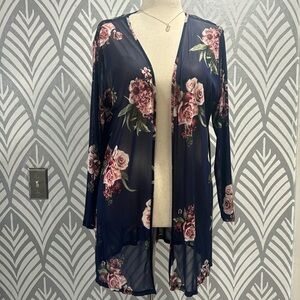 Alice Blue floral open front sheer cover up/kimono